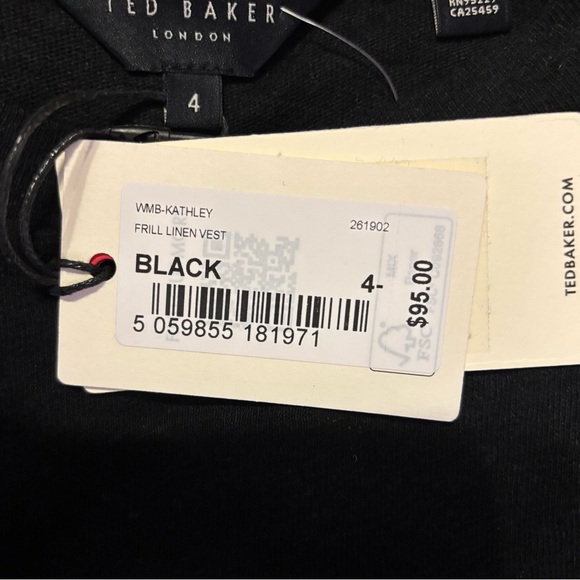 Ted Baker Linen Top Ruffled Flutter Sleeve Black Kathley Women’s Size 10 - Picture 16 of 16